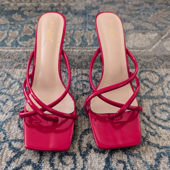 AZALEA WANG Sandals Women's 8.5 Balbina 3 Red Stack Heel Design Slip On… - Picture 3 of 12